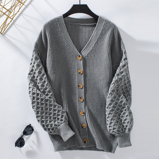 Damen Strickjacke mit strukturiertem Ärmel und Knopfdetails EB