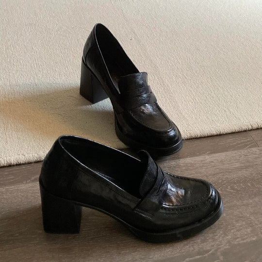 Damen Modische Blockabsatz-Slipper mit edlem Leder EB