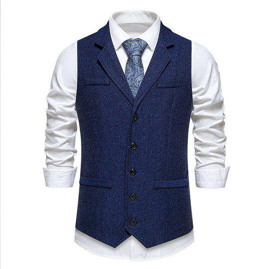 Herren elegante Tweed-Anzugweste mit praktischen aufgesetzten Taschen und klassischem Schnitt EB