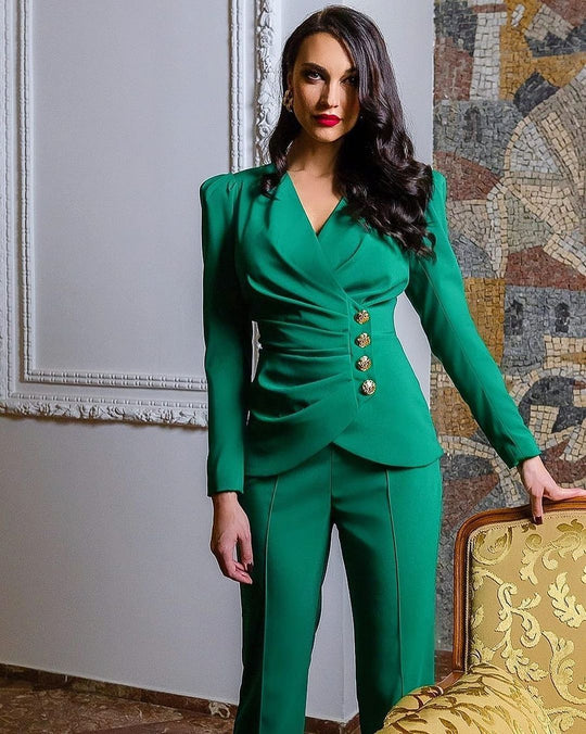 Damen elegantes Anzugset mit tailliertem Blazer und schmal geschnittenen Hosen EB