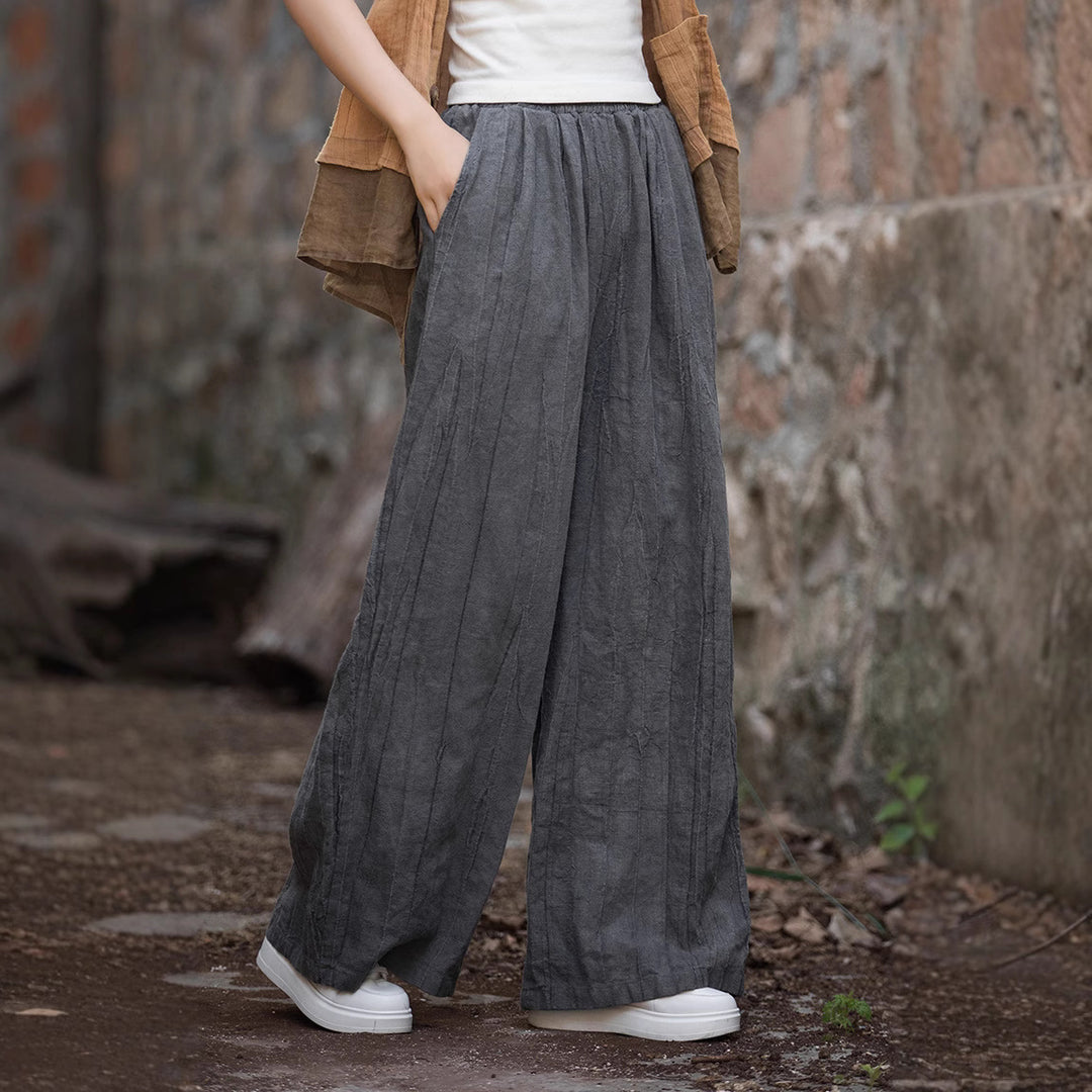 Damen weite Leinenhose mit strukturiertem Finish EB