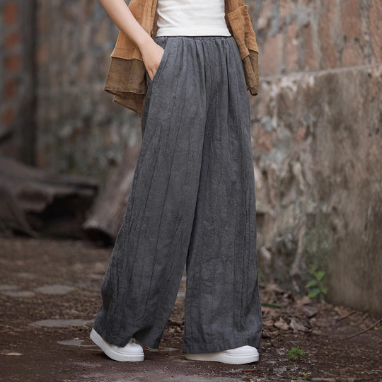 Damen weite Leinenhose mit strukturiertem Finish EB