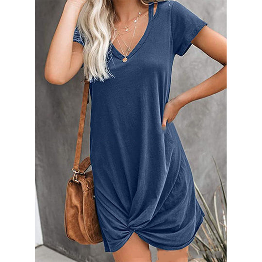 Damen Kurzarm Kleid mit geknotetem Detail EB