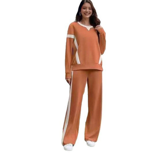 Damen nan sportives Lounge-Set mit weitem Sweatshirt, Palazzohose und seitlichen Kontraststreifen EB