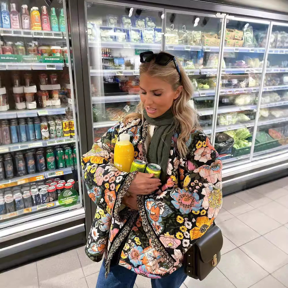 Damen gesteppte Blumenjacke mit luxuriösem Innenfutter EB