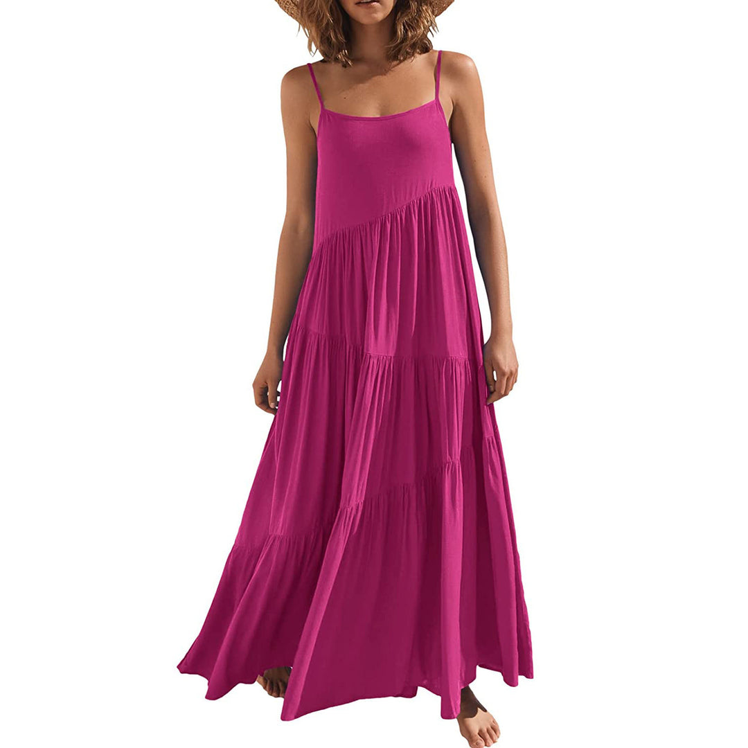 Damen luftiges Maxikleid mit Spaghetti-Trägern und stilvollem Layering EB