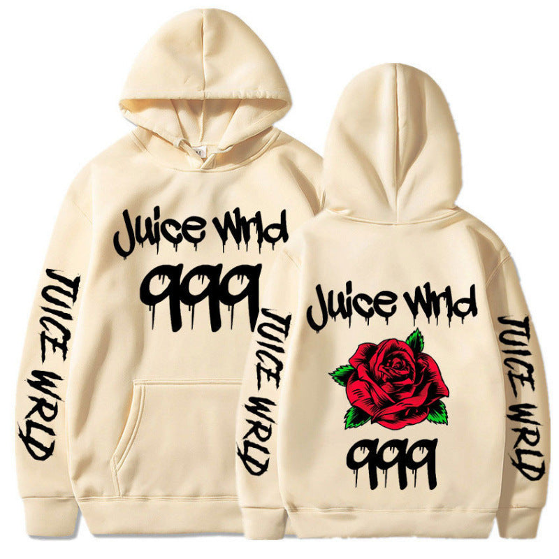 Damen Kapuzenpullover mit auffälligem Grafikdesign und romantischem Rosenmotiv EB