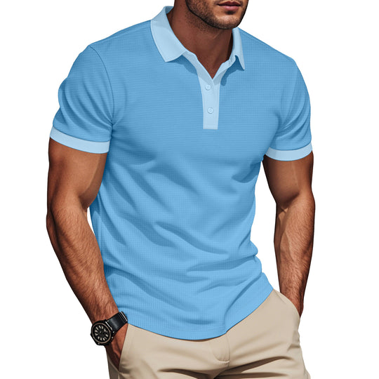 Herren nan elegantes Struktur-Poloshirt mit Kentkragen, kurzer Knopfleiste und atmungsaktivem Stretchjersey EB