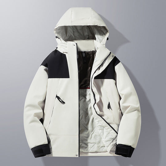 Herren Softshell-Isolationsjacke mit Kapuze, kontrastbesatz und verstellbaren Klettmanschetten EB