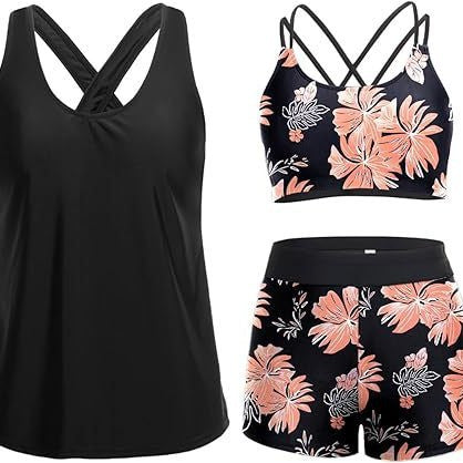 Damen Sportliches Tankini-Set mit floralem Oberteil und Shorts EB