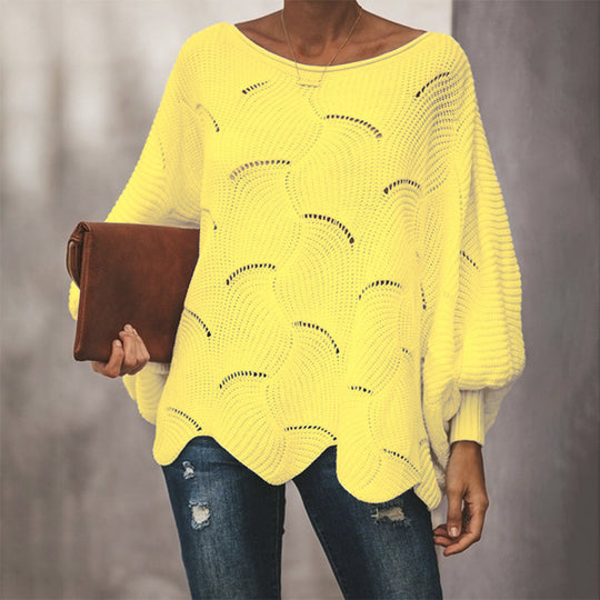 Damen Luftiger Strickpullover mit stilvollem Wellenmuster EB