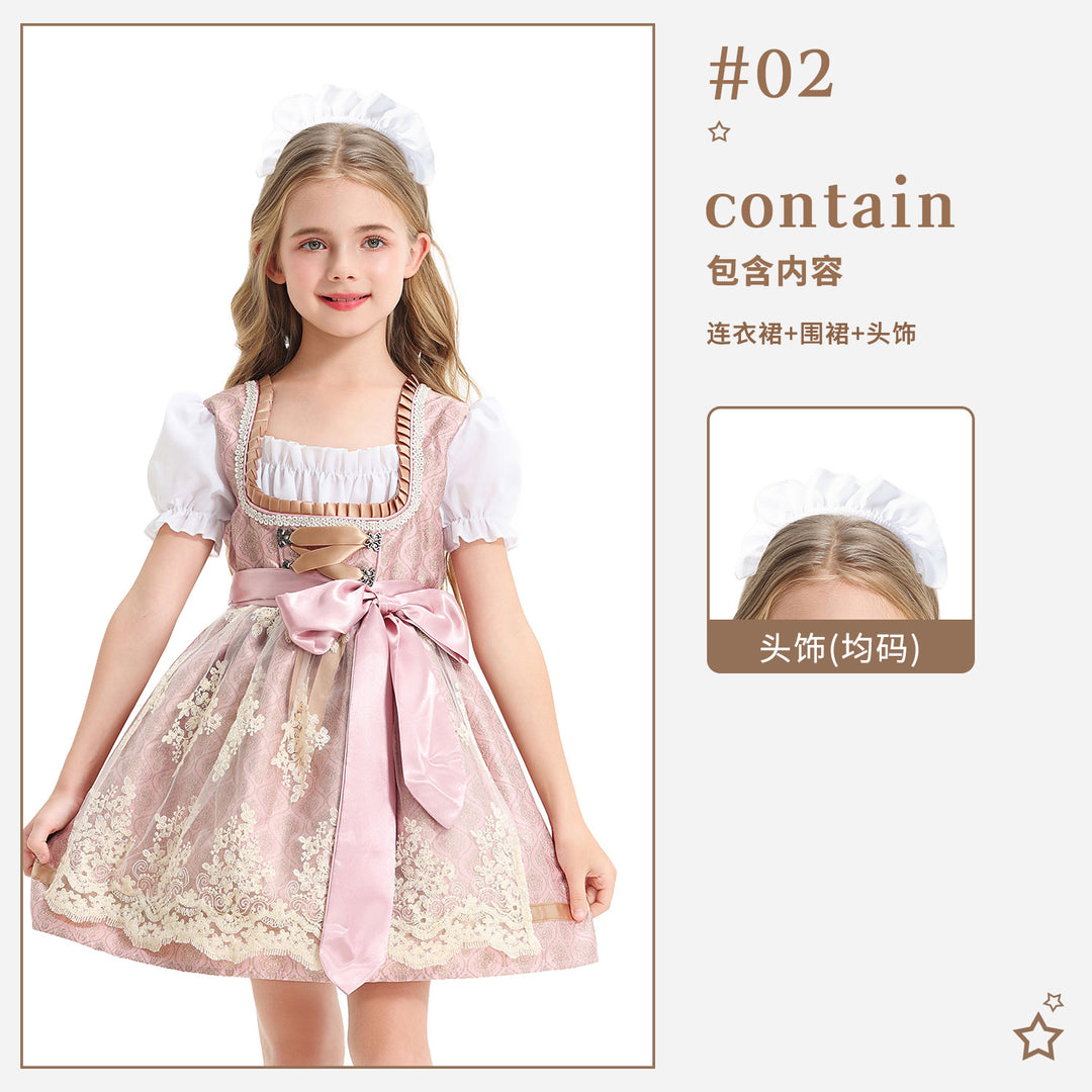 Damen nan festliches Kinderdirndl mit Spitzenoberteil, Satin-Schürze und Puffärmeln EB