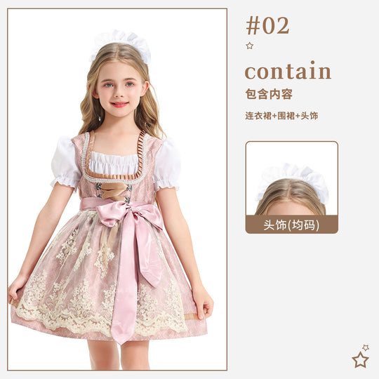 Damen nan festliches Kinderdirndl mit Spitzenoberteil, Satin-Schürze und Puffärmeln EB