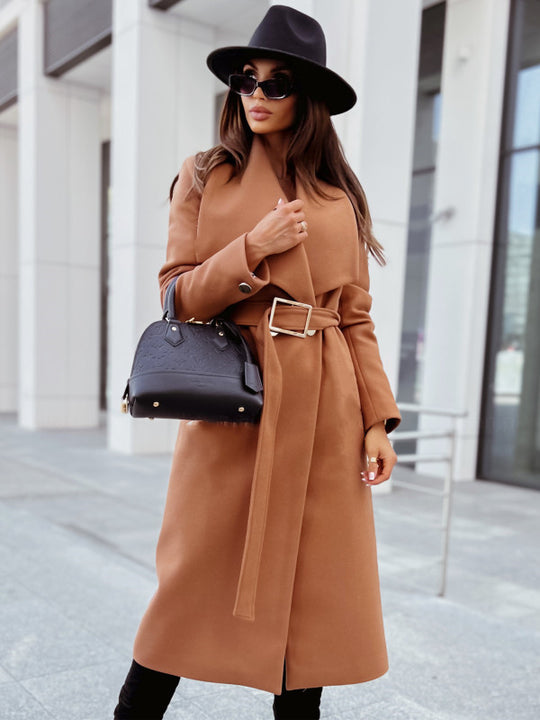 Damen Eleganter Trenchcoat mit Gürtel und strukturiertem Stoff EB