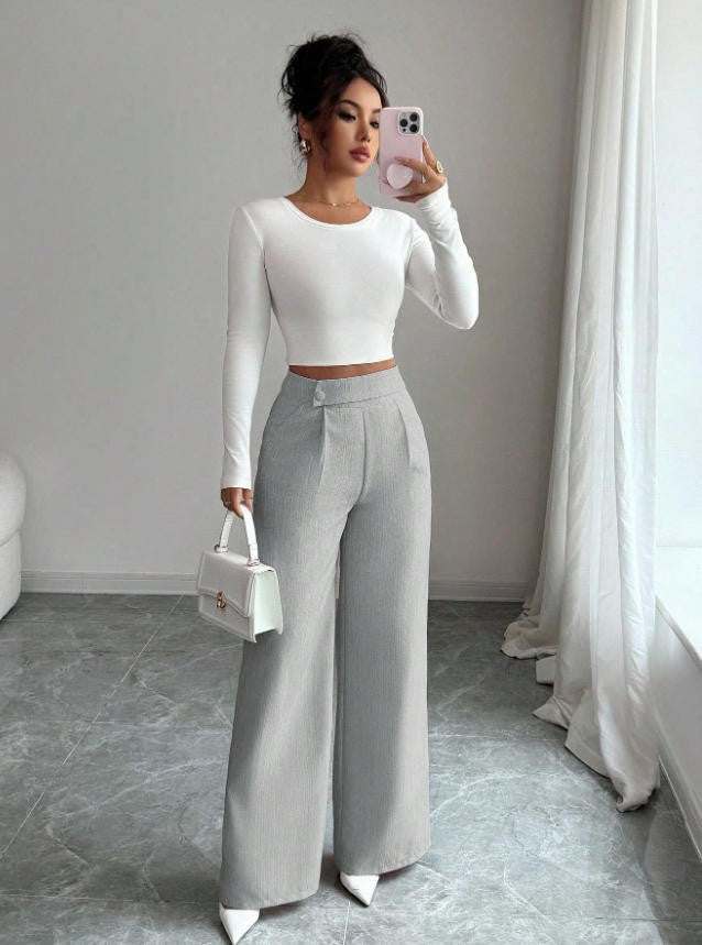 Damen Hoch taillierte, elegante und weiche Hose EB