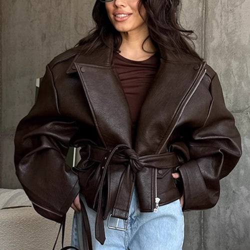 Damen Übergröße Kunstlederjacke im lässigen Stil EB