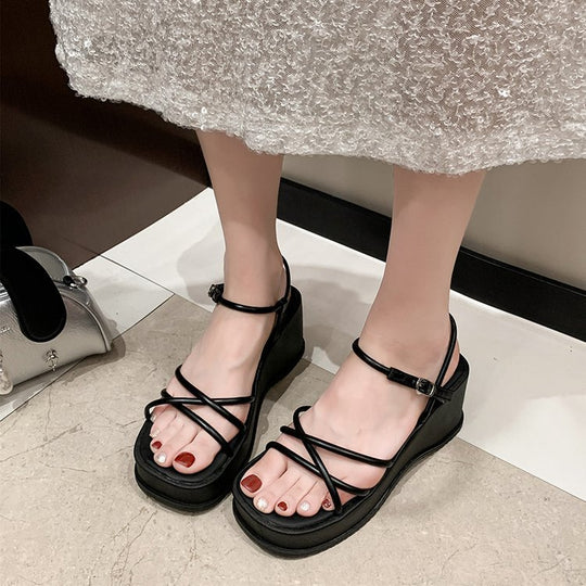 Damen Wedge-Sandaletten mit verstellbarem Riemen und schickem Design EB