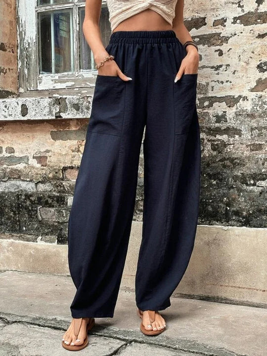 Damen Weite Leinen-Relaxhose mit praktischen Eingrifftaschen EB