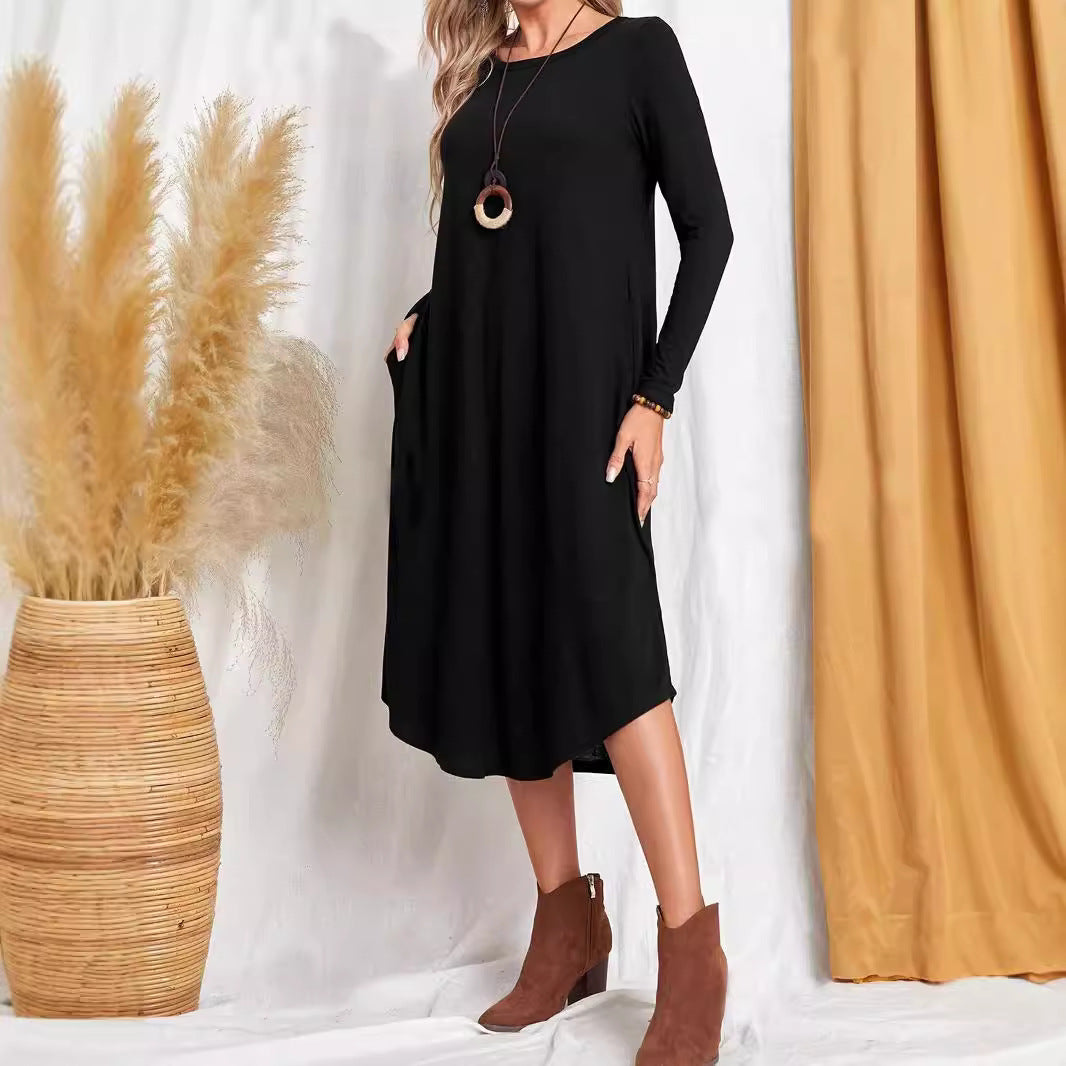 Damen Freizeit-Maxikleid mit praktischen Taschen und lockerem Schnitt EB
