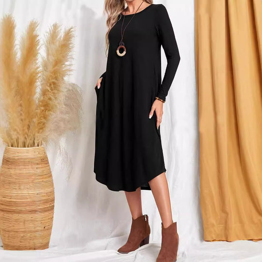 Damen Freizeit-Maxikleid mit praktischen Taschen und lockerem Schnitt EB