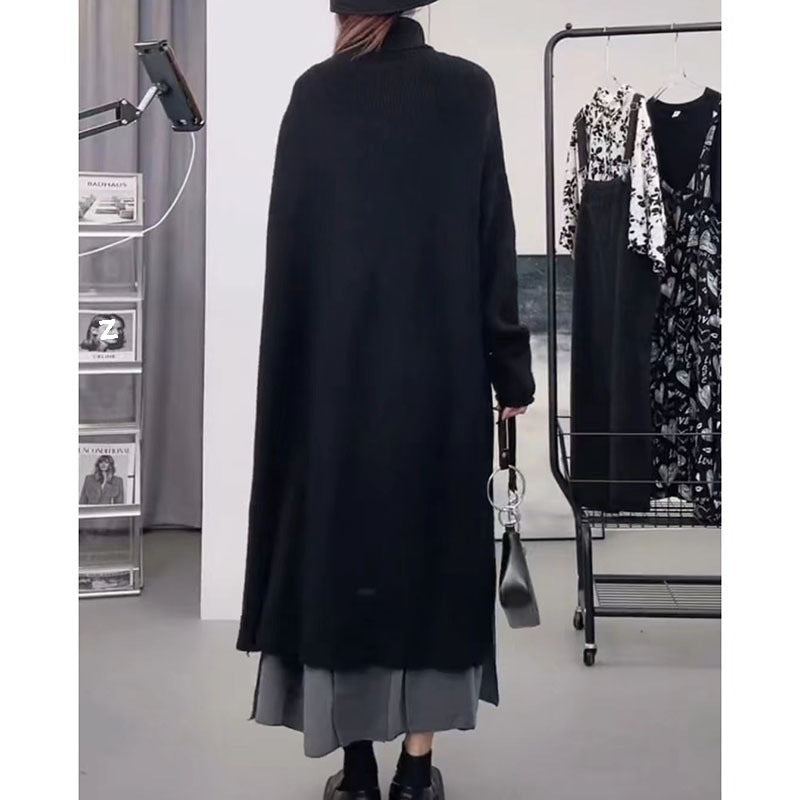 Damen Strickmantel mit hohem Kragen und asymmetrischem Schnitt EB