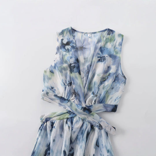 Damen Maxikleid mit elegantem, floralem Design und raffiniertem Rückenausschnitt EB