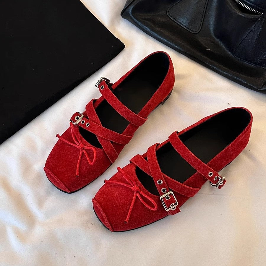 Damen Ballerina-Schuhe mit verspieltem Kreuzriemen und eleganter Schnallenverzierung EB