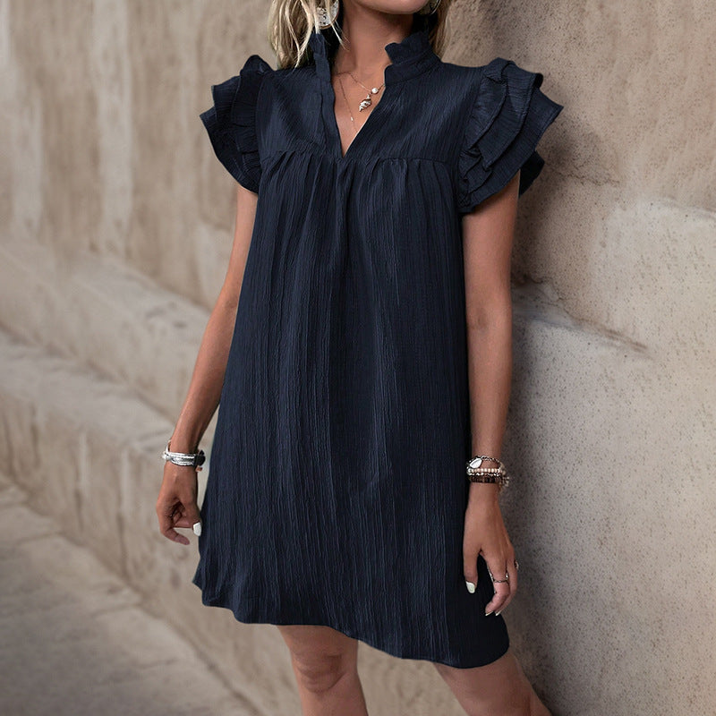 Damen Sommerliches Tunika-Kleid mit Rüschenärmeln und lockerer Passform EB