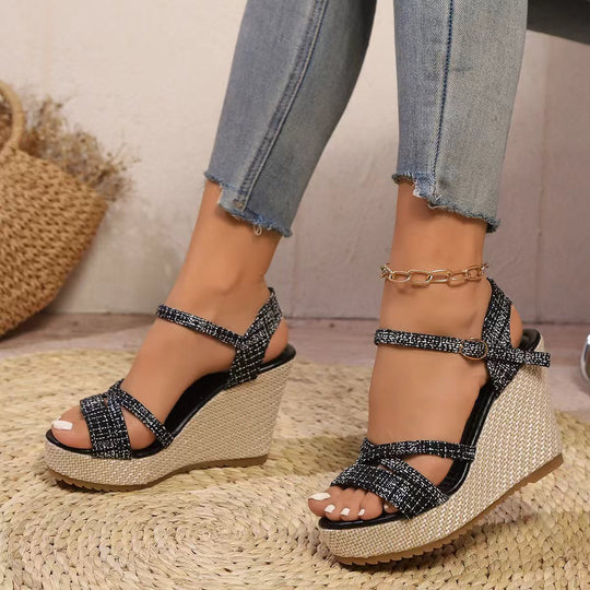 Damen Wedge-Sandalen mit elegantem Riemchen-Design EB