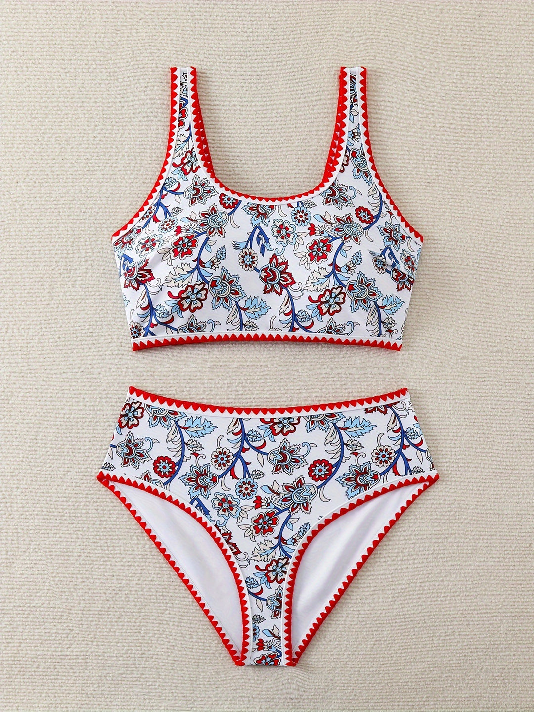 Damen Hochtailliertes Bikini-Set mit floralem Design EB