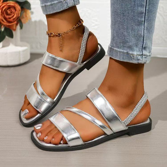 Damen Flache Sandalen mit überkreuzten Riemen und rutschfester Sohle EB