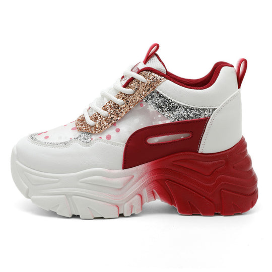 Damen Sportliche Glitter Sneakers mit trendiger Plateausohle EB
