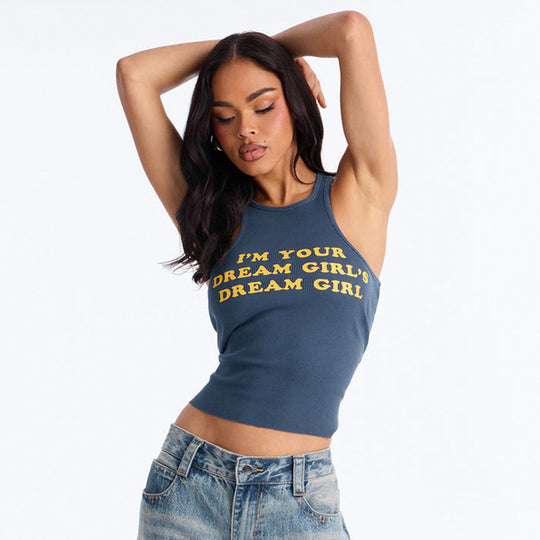 Damen Crop-Top mit kreativem Schriftzug und figurbetontem Schnitt EB