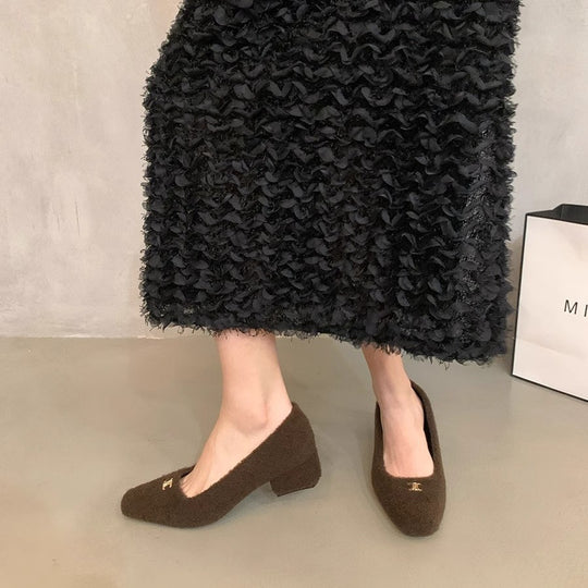 Damen elegante Blockabsatz-Ballerinas aus Wollfilz EB