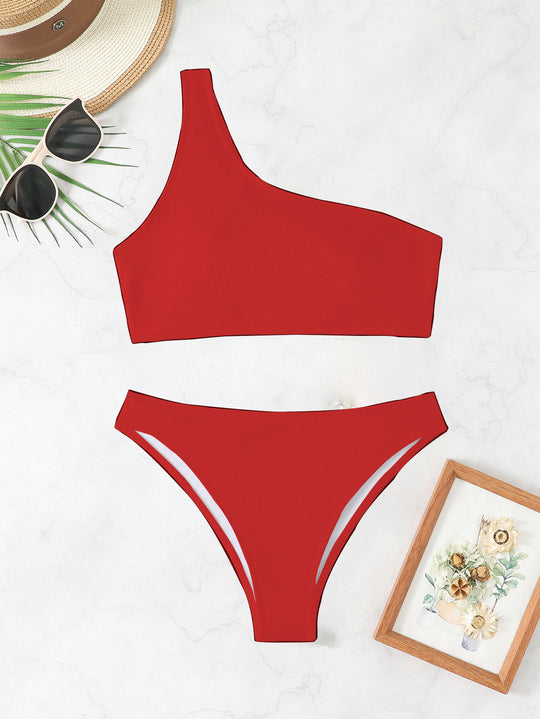 Damen Triangel-Bikini mit asymmetrischem Schnitt und raffiniertem Rippendesign EB