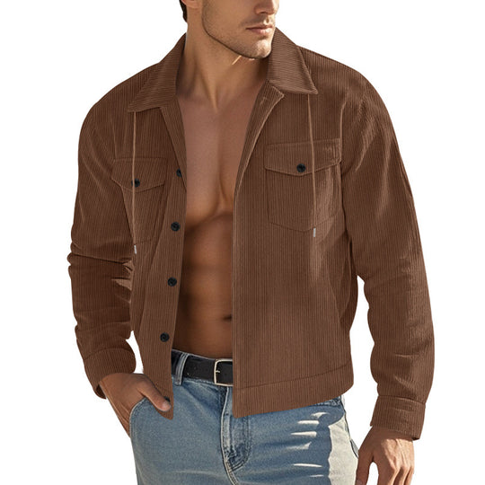 Herren nan Cord-Überhemdjacke mit Kentkragen, Druckknopfverschluss und aufgesetzten Brusttaschen EB