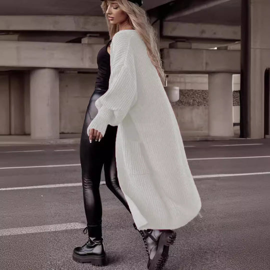 Damen Grobstrickmantel im lässigen Oversized-Stil mit tiefen Taschen EB