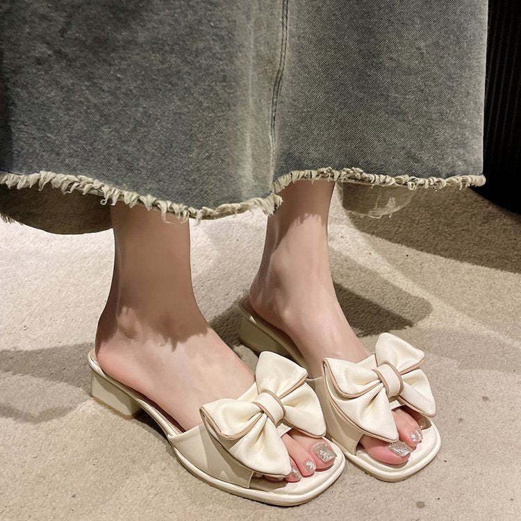 Damen elegante Mules mit großen Schleifenakzenten EB
