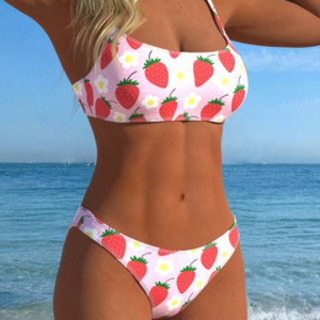 Damen Bikini-Set mit fruchtigem Erdbeerprint und verstellbaren Trägern EB