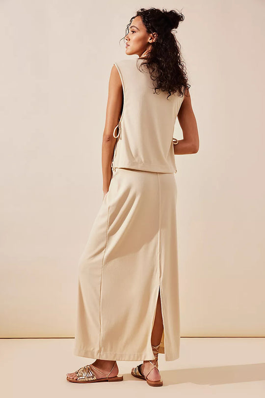 Damen Langarm-Maxikleid mit elegantem Rückenschnitt und verstellbarem Taillenzug EB
