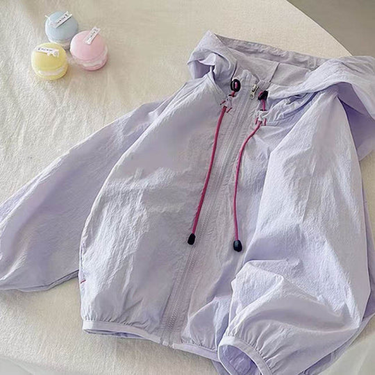 Damen nan leichte Kapuzenjacke Windbreaker mit Kordelzug, elastischem Saum und Reißverschluss R&B