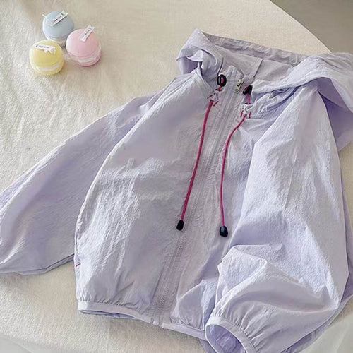 Damen nan leichte Kapuzenjacke Windbreaker mit Kordelzug, elastischem Saum und Reißverschluss R&B