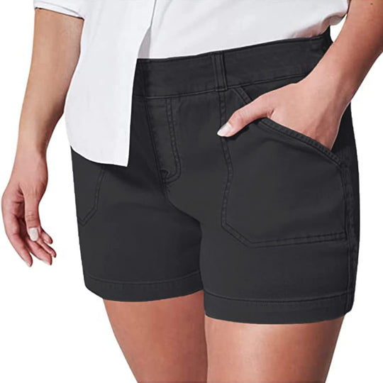 Damen modische Baumwoll-Shorts mit hoher Taille und seitlichen Taschen EB