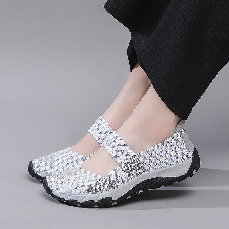 Damen Bequeme und luftige Ballerinas mit elastischem Riemen EB