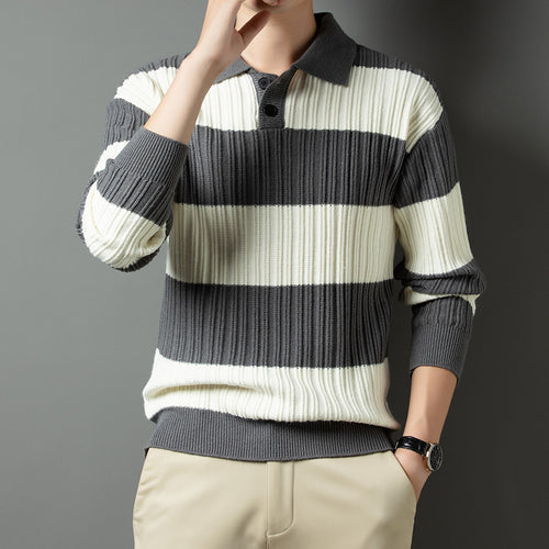 Herren Pullover aus strukturiertem Rippenstrick mit Polokragen EB