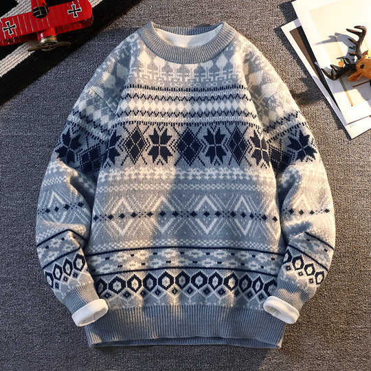 Herren gemusterter Pullover mit winterlichem Design und hohem Kragen EB