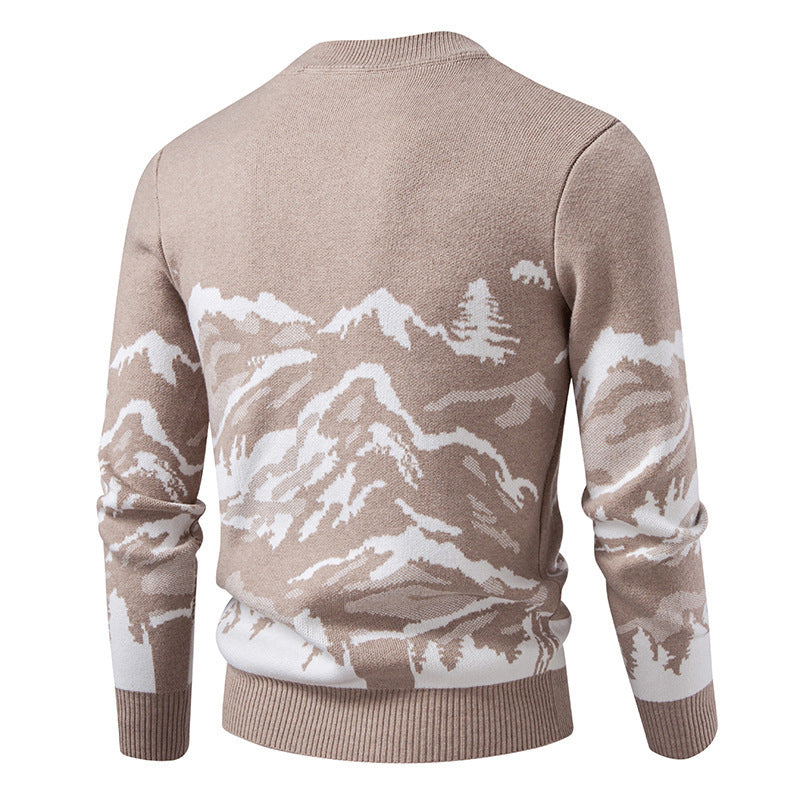 Herren Strickpullover mit Bergmotiv und hohem Kragen EB