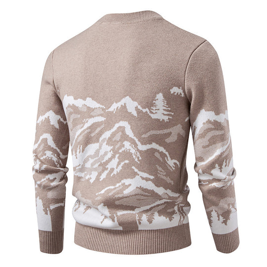 Herren Strickpullover mit Bergmotiv und hohem Kragen EB