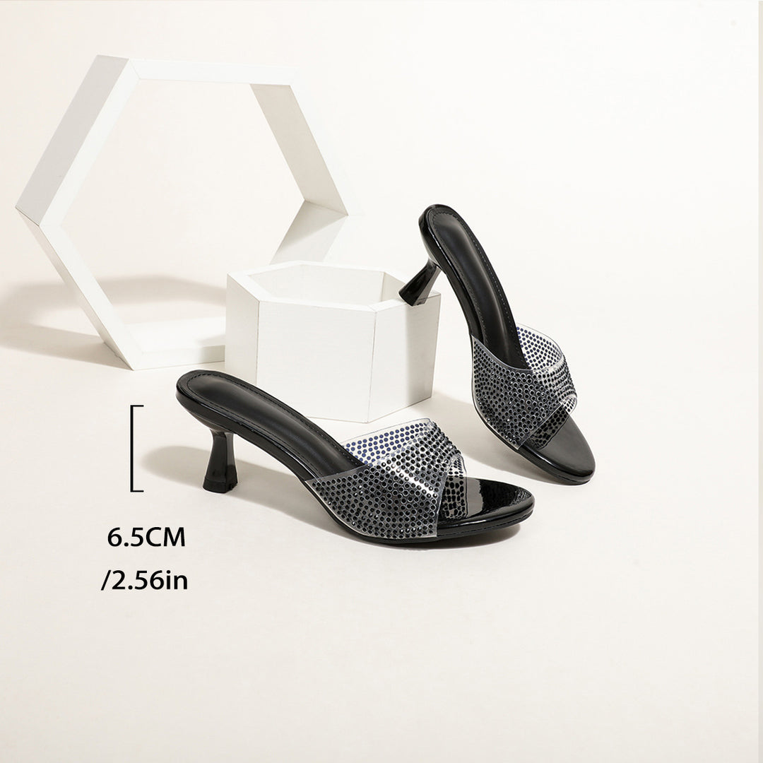 Damen modische Slide-Sandalen mit funkelnden Strass-Details EB