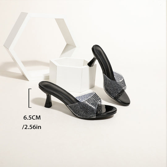 Damen modische Slide-Sandalen mit funkelnden Strass-Details EB